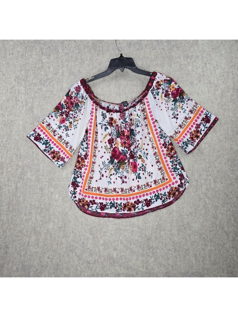 Floral Womens Off Shoulder Top Bohemian Style Multicolor Size M 100% Polyester